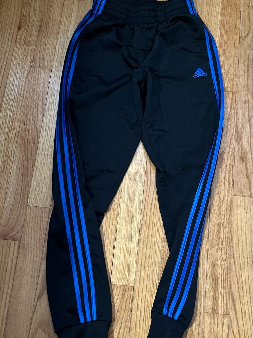 adidas Black Joggers with Blue Side Stripes